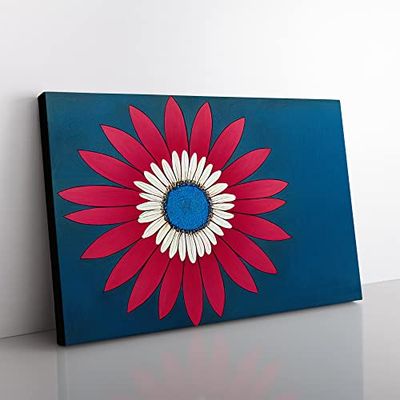 Retro Daisy Flower Art Canvas Wall Art Print Ready to Hang, Framed Picture for Living Room Bedroom Home Office Décor, 60x40 cm (24x16 Inch)