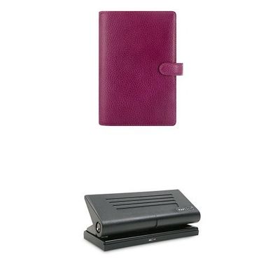 Filofax Personal Finsbury raspberry full grain leather organiser + Rapesco Diary Punch - Suit Most 6 Hole Personal Organisers