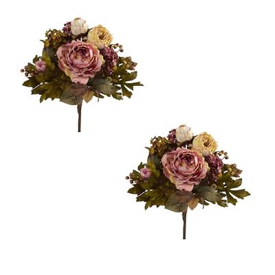 Nearly Natural 17in. Peony Artificial Flower Bouquet (Set of 2)