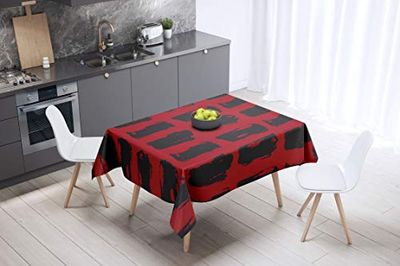 Bonamaison, Anti-moisissure, Séchage Rapide, Résistant aux Taches, Lavable en Machine, 100% Polyester Nappe de Table, Rouge Noir, 140 x 140 Cm - Conçu et Fabriqué en Turquie