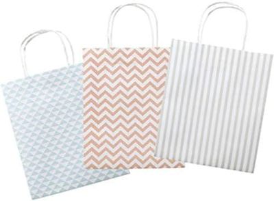 folia Kraft Paper Bags, Pack of 12, Approx. 18 x 8 x 21 cm, Assorted Colours in 3 Trendy Patterns-for Crafts, Decorating and Giving as a Gift