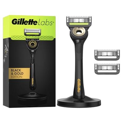 Gillette Labs con Barra Integrata, Rasoio da Uomo, 1 Manico, 3 Lamette Di Ricambio, Con Base Magnetica Premium, Rasoio Barba, Gillette Labs Lamette Di Ricambio
