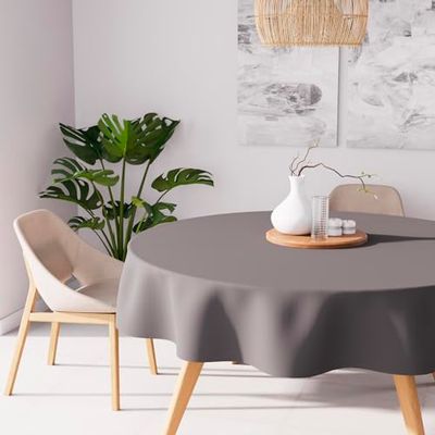 Soleil d'ocre Toalha de mesa antimanchas, Alix redonda, cinzento, diâmetro 180 cm
