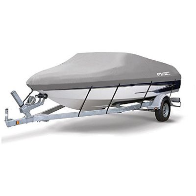 MSC Housse de remorquage Grise, Mobile, 600 D, étanche, Robuste, Marine, en Toile de Polyester, pour Bateau à Coque en V et Triple, 426-487 cm de Long, Largeur Poutre jusqu'à 228,6 cm, modèle B