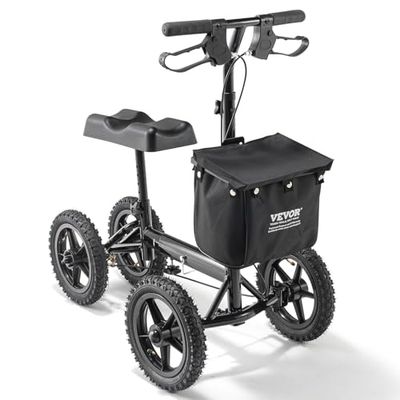 VEVOR Trottinette pliante pour genoux, 160 kg, déambulateur orientable aluminium, guidon et genouillère, hauteur réglable, roues tout terrain 305 mm, doubles freins, scooter de récupération des jambes