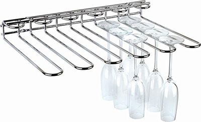 Barra para copas APS, 45 x 32 x 6 cm, soporte para copas de alta calidad fabricado en metal cromado, soporte para copas de vino para 20 copas, soporte para colgar copas para el bar de casa, cocina, bar, pub, restaurante