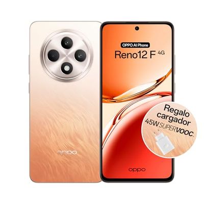 OPPO Reno12F 4G - Smartphone Libre con IA, 16GB (8GB+8GB) 256GB, Pantalla 2.5D AMOLED 6.7", Cámara 50+8+32 MP, Android, IP64, Batería 5000mAh, Carga Rápida 45W, Cargador Incluido - Amber Orange