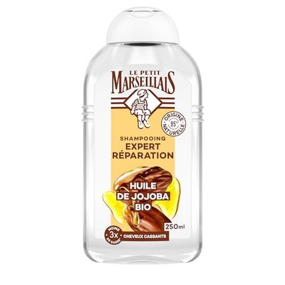 Le Petit Marseillais | Shampooing Expert Réparation Huile de Jojoba BIO (flacon de 250 ml) – Shampoing réparateur pour cheveux cassants – Soin cheveux sans silicone