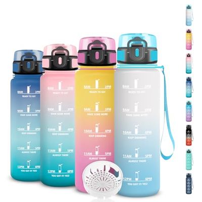 Drinkfles, 500 ml, lekvrije drinkfles, motiverende drinkfles, gemakkelijk te dragen, uurfles met filter, gemakkelijk te reinigen, voor sport, hardlopen, school, kantoor
