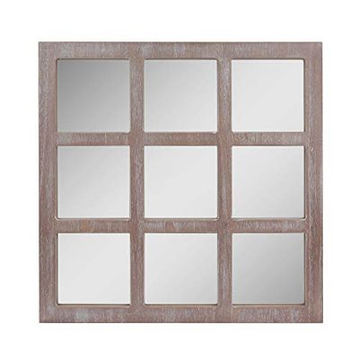 Stonebriar 23,5" x 23,5" Square Rustic 9 Painel Window Pane Hanging Wall Mirror with Attached Mounting Brackets