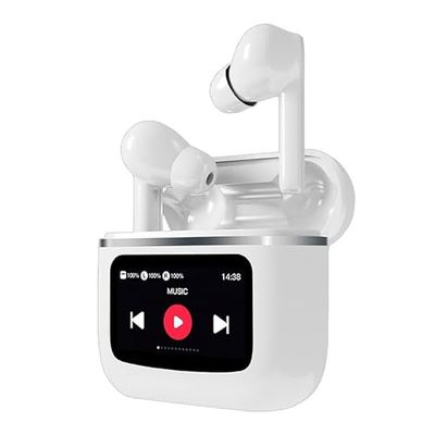 Cool Touch White Stereo Bluetooth Earbuds LCD