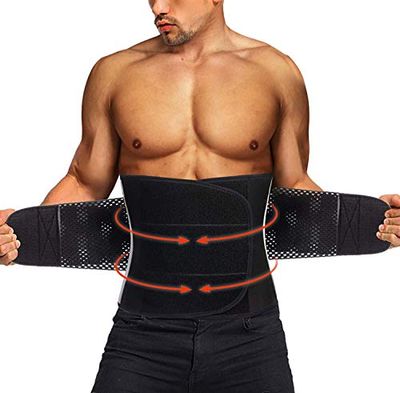 TAILONG Neopren Taillentrimmer Bauchgürtel für Männer Taille Trainer Korsett Abnehmen Body Shaper Workout Sauna Hot Sweat Band (schwarz mit Band, M)