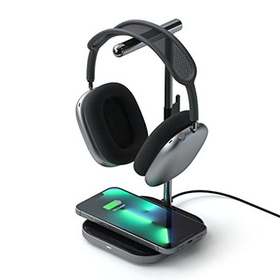 SATECHI 2-in-1 hoofdtelefoonstandaard draadloze oplader – USB Type-C-uitgangspoort en magnetische draadloze oplader – voor iPhones 16/15/14/13/12 en andere Qi-compatibele apparaten