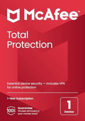 McAfee Total Protection 2024, 1 Device | Antivirus, VPN, Password Manager, Mobile and Internet Security | PC/Mac/iOS/Android|1 Year Subscription | Activation Code by Post