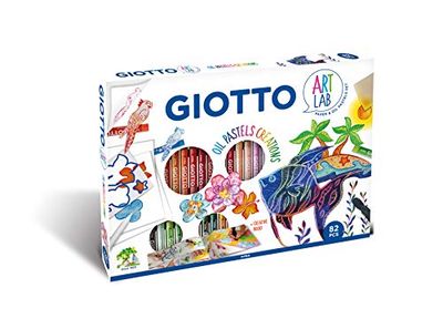 GIOTTO - Art Lab: Oil Pastels Creations - Kit Creativo per Disegno - 1 Album Giotto Kids A3 + 48 Pastelli Giotto Olio Maxi + 1 Spugnetta + 1 Sfumino + 1 Raschietto