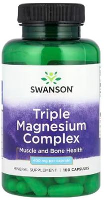 Swanson - Triple Magnesium Complex | Essential Mineral for Bone and Muscle Health | 400mg Capsules - 100 Count