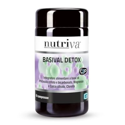 NUTRIVA Basival Detox, integratore alimentare a base di Sali minerali e Clorella. 60 compresse. Detox, azione depurativa e antiossidante. Vegano