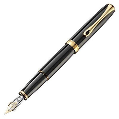 DIPLOMAT - Stylo Plume Or 14 Carats - Excellence A2 - Noir Laqué Doré - Taille Medium - Simple & Classe - Allure Moderne - Savoir Faire Traditionnel - Garantie 5 Ans - D40203015