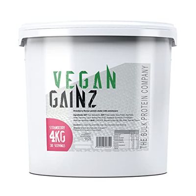 Vegan Gainz 4kg - Plant Based Protein Powder - Weight Gainer- 32 Servings & 30g Protein Per Serving - The Bulk Protein Company (Strawberry)