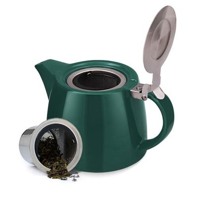 VAHDAM Porseleinen losse theepot met infuser, zeef en deksel | theepot voor 2 personen | donkergroen | Thee & Koffie Theepot, Thee Gift Sets - 500ml/17oz