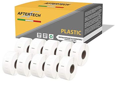 Aftertech 10x 11352P 25x54mm Rouleaux d'étiquettes compatibles adhésives WATERPROOF PLASTIC (500 étiquettes/rouleau = 5000 au total) pour imprimantes d'étiquettes Dymo LabelWriter 10x11352PLA