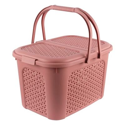 keeeper Panier à Pique-Nique avec Couvercle, Aspect rotin, pour Pique-Nique, Camping et Plus, 35 x 46 x 28,5 cm, Inka, Rouge (Nordic Red)
