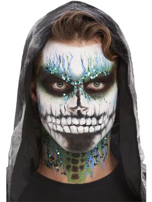 Smiffys Maquillage effets spéciaux Smiffys, kit squelette, aqua, transferts, des paillettes, peintures pour le visage et éponge.