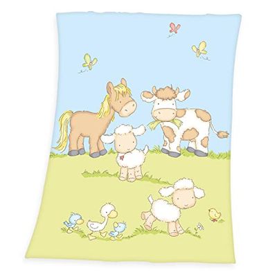 Herding Fynn babyfilt, bondgårdsmotiv, 75 x 100 cm, fluffig i mikrofiber, flerfärgad