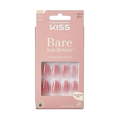 KISS Bare But Better TruNude Fake Nails naken nagelnyanser manikyrset, Nude Nude", 28 okrossbara naglar att klistra på