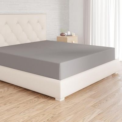Amazon Basics Lençol-capa ajustável, 150 x 200 x 30 cm, de poliéster em microfibra, cinzento-escuro