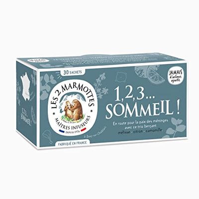Les 2 Marmottes - Infusion 1,2,3...Sommeil ! 30 sachets - Mélisse, citron et camomille - Bien Dormir et Relaxation - Made In France - Sans arômes ajoutés - 36g