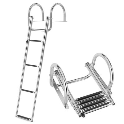 FANTASK Escalera de Piscina con 4 peldaños hasta 227 kg, Plegable Escalera telescópica con pasamanos y peldaños Antideslizantes
