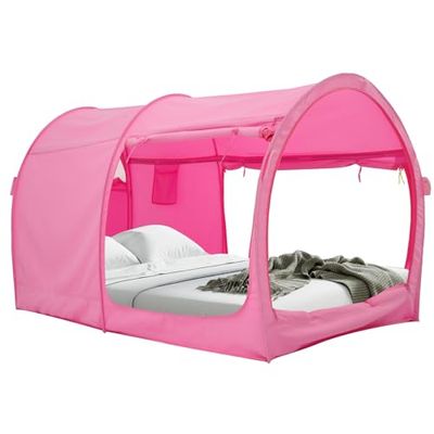 LEEDOR Bedtent, droomtenten, bedluifel, onderdak, hut, privacy, warm, ademend, pop-up, twinsize voor kinderen en volwassenen, roze (matras niet inbegrepen)