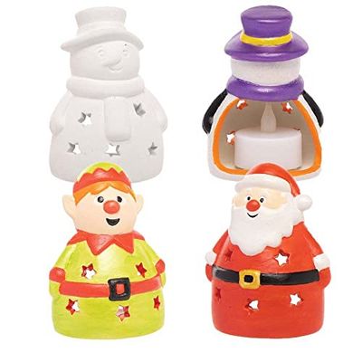 Baker Ross FC257 Kerst keramische theelichthouders - pak van 3, theelichtjes voor kinderen om te versieren en weer te geven, ideaal kunst- en handwerkproject voor kinderen