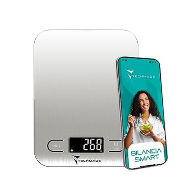 Techmade Digital köksvåg, app köksvåg, köksvåg med näringsräknare, tara-funktion, matdiar max 5 kg