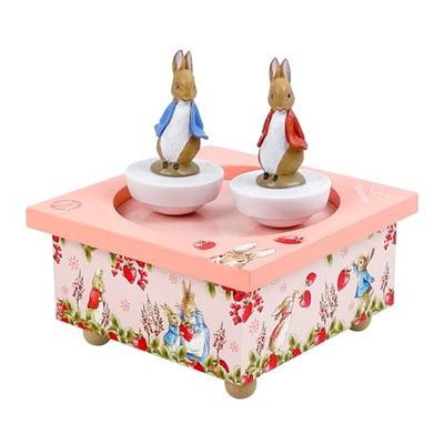Trousselier - Pierre Lapin Peter Rabbit Fraises - Boîte à Musique Bébé Dancing en Bois - 2 Figurines Amovibles - Cadeau Naissance et Bapteme - Musique La Flûte Enchantée Mozart