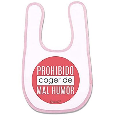Supermolon 02352 Prohibido Coger de Mal Humor, babyslabbetje met klittenbandsluiting, pastelroze, uniseks