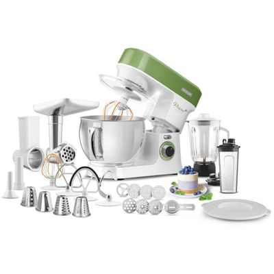 Sencor impastatrice planetaria, Robot da cucina multifunzione Potente, Motore da 1200W, con Illuminazione LED, 6 Velocità, Pulsante e 2 programmi NutriSmart, Kit Accessori Completo - Verde 3780
