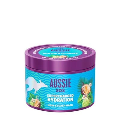 Aussie SOS Supercharged Hydration Scalp & Hair Mask, Soothe Dry Scalp and Rehydrate Extremely Dry, Thirsty Hair, 100 Hours of Hydration, Leave In Cream or Rinse Out, 500ml