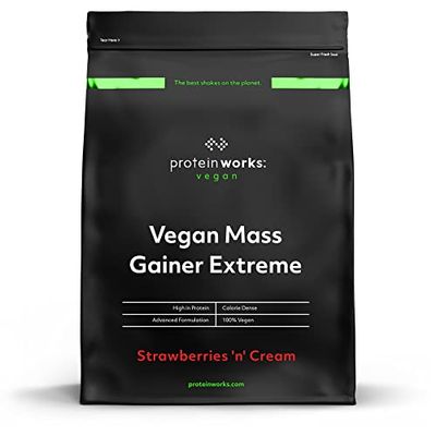 Protein Works - Vegan Mass Gainer Extreme | High Calorie Protein Powder | Weight Gainer | Vitamins & Minerals | 10 Shakes | Strawberries 'n' Cream | 2kg