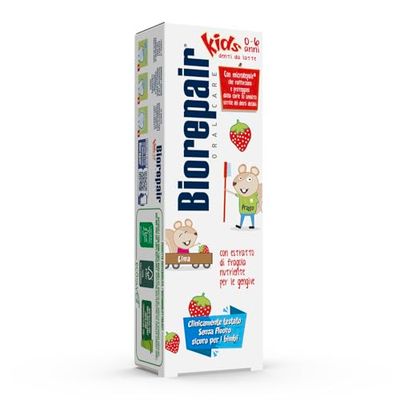Biorepair, Dentifricio Kids 0-6 anni, Dentifricio per Bambini Senza Fluoro Gusto Frutta, Anticarie, per Gengive Sane, 50 ml