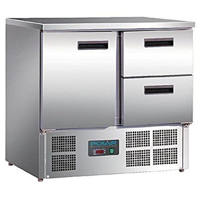 Polar Refrigeration G-Series 155W 2 Drawer Single Door Counter Fridge 240 Litre, Stainless Steel, 2°C to 5°C, 880(H)x900(W)x700(D)mm, 1 Shelf, Fan Assisted Rapid Cooling, Energy Rating C | U637