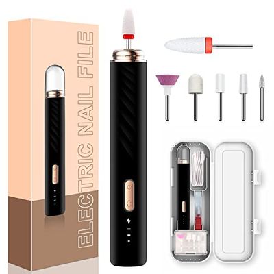 Nail Drill Electric Nail Files Professional Rechargeable Electric Nail Drill Machine with Ceramic Nail Bit for Beginners, Nail Drill Machine Set for Polish Nails, Manicure and Pedicure Tools (Black)