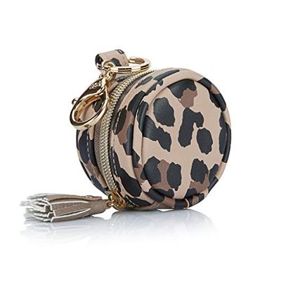 Itzy Ritzy Pacifier Case with Clip – Pacifier Charm Pod Includes Clasp to Easily Attach to a Diaper Bag or Purse; Measures 2.5” in Diameter and Holds 2 Pacifiers, Leopard
