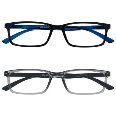OPULIZE See - Occhiali da Lettura Filtro Set da 2 Luce Blu Montatura Stretta Cerniere a Molla Migliorano il Sonno Gaming Computer Anti Riflesso Nero Grigio Uomo Donna BB9-17 +2.50