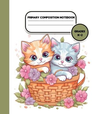 Primary Composition Notebook: Cat Primary Story Journal: Dotted Midline and Picture Space , Grades K-2 Composition School Exercise Book , 110 Pages