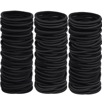 Pack of 200 Women's Hair Bobbles - Extra Thick 4 mm Braided Elastics, Black, Painless & Hair Friendly, for Thick/Thin Hair, Men & Children, High Quality Scrunchies (Without Metal, Black)