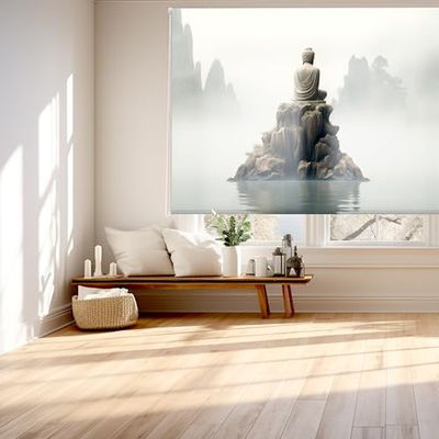 Blindecor Digital Store Enrouleur translucide imprimé Famille Zen Modèle Z-méditation 170 x 180 cm Dimensions du Tissu 166 x 175 cm
