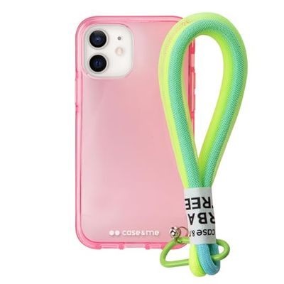 case&me Coque avec Cordon Urban pour iPhone 12/12 Pro, Cordon Polyvalent Amovible, Coque Transparente colorée, Coque Fashion, Rose