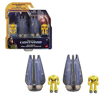 ​Disney Pixar Lightyear Hyperspeed Serie Zyclops Ruimtecapsule Gevechtsschade en Zyclops Figuur, voertuig van 9,5 cm lang en figuur van 4,5 cm groot, speelgoed voor kinderen vanaf 4 jaar​